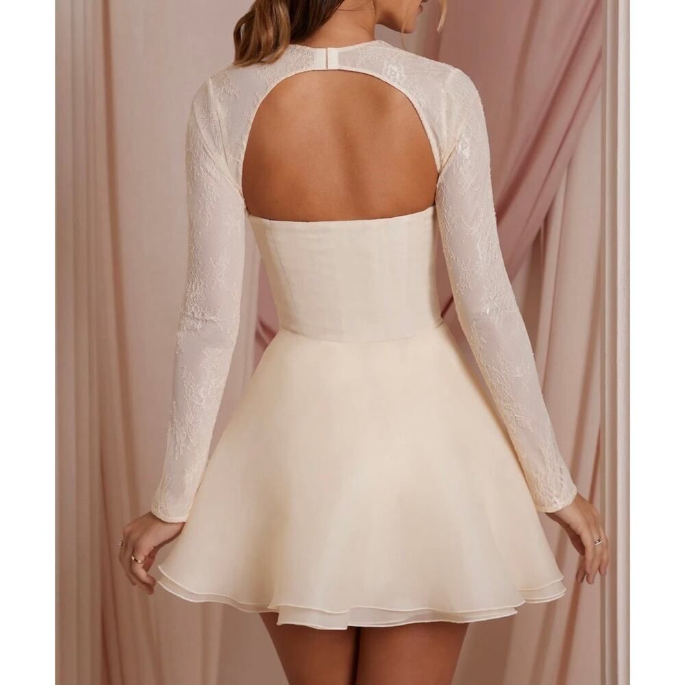Oh Polly NWT Claudette Long Sleeve Tulle Skirt Mini Dress in Ivory Size 10 - Picture 2 of 15